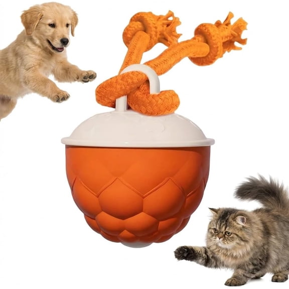 ABCISI Interactive Dog Toys for Boredom, Automatic Rolling Ball with Ropes, Touch Activated Bouncing Jumping Ball for Large/Medium/Small Dogs, Rechargeable Rolling Chasing Toy, Orange