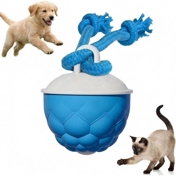 ABCISI Interactive Dog Toys for Boredom, Automatic Rolling Ball with Ropes, Touch Activated Bouncing Jumping Ball for Large/Medium/Small Dogs, Rechargeable Rolling Chasing Toy, Blue