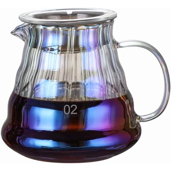 ABCISI Iridescence Glass Coffee Server - Transparent Standard Carafe for Pour Over Coffee Maker, Heat Resistant Pot for Home Hotel Office, 500ml (17oz), Single Cup