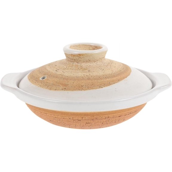 ABCISI Japanese Earthenware Stew Pot, 8 Inch Glazed Ceramic Casserole with Lid for Chicken Rice, Heat Resistant Braised Pot for Cooking Nutritious Soup and Rice Preservation for Home Kitchen
