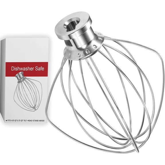 ABCISI K45WW Dishwasher Safe Whisk 6-Wire Whip Attachment Fits 4.5 5 Quart KitchenAid Tilt-Head Stand Mixer, Stainless Steel Whisk Accessories for Kitchen Aid K45,K45SS,KSM75,KSM90,KSM110,KSM150
