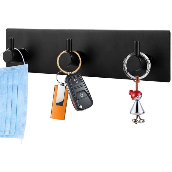 ABCISI Key Holder for Wall Decorative, Adhesive Stainless Steel Key Hooks, Key Hanger Key Organizer for Wall, Towel Hook Coat Hanger for Entryway Hallway Kitchen(Three Rows, Black 1PCS)