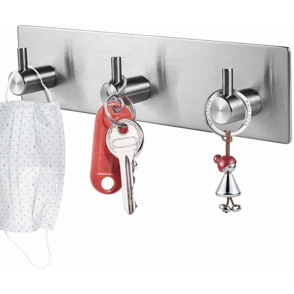 ABCISI Key Holder for Wall Decorative, Adhesive Stainless Steel Key Hooks, Key Hanger Key Organizer for Wall, Towel Hook Coat Hanger for Entryway Hallway Kitchen(Three Rows, Sliver 1PCS)