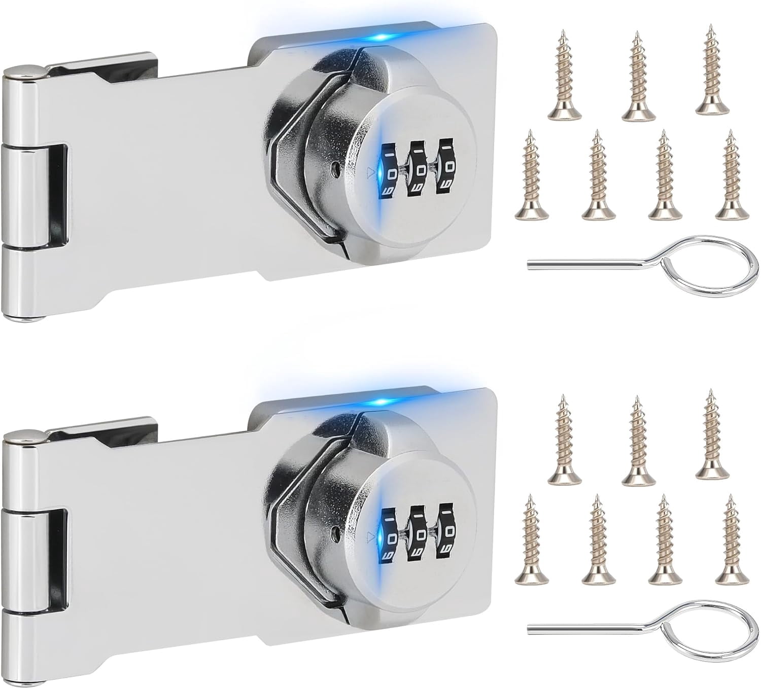 ABCISI Keyless Cabinet Lock with Combination Code - 3-Digit Password Hasp Latch Lock for Drawers, Bifold Closet Door and Double Sided Door (Silver, 4.5 Inch, 2 Pack)