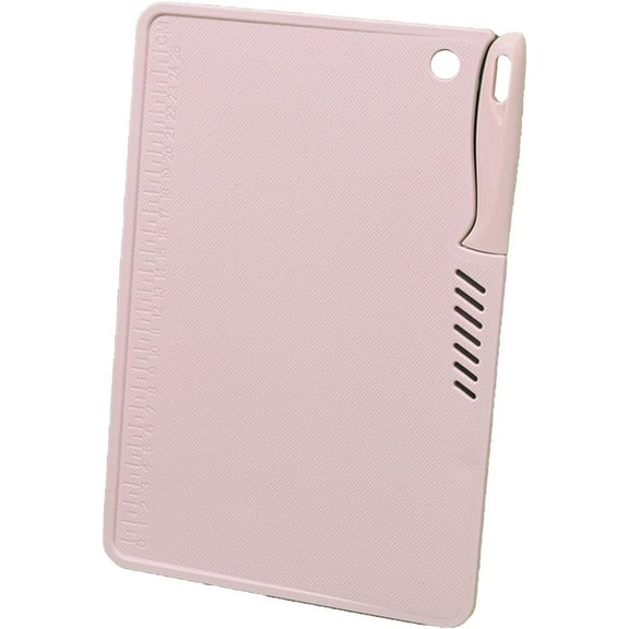 ABCISI Kitchen Plastic Cutting Board with Knife, Reusable Plastic Utility Cutting Board, Multifunctional Portable Fruit Chopping Board with Hanging Hole for Kitchen, Easy to Carry and Store(pink)