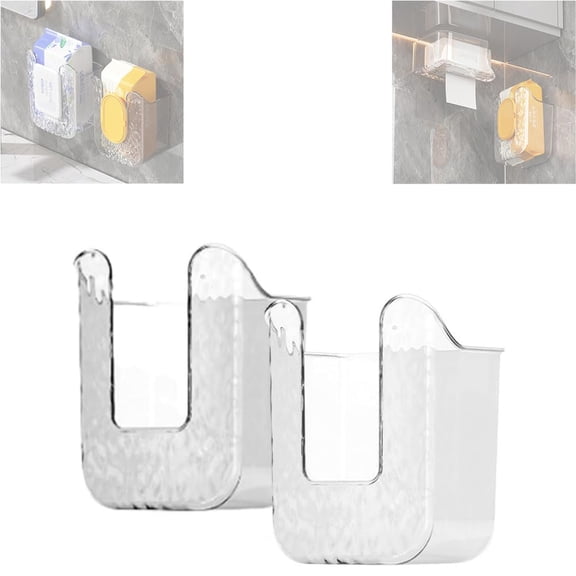 ABCISI Kitchen Wipes Storage Box, Non-Slip Flushable Wipes Holder for Bathroom Toilet, Wall-Mounted Clear Wet Tissue Dispenser Container Box, No Punching Refillable Keeps Wipes Fresh Case, White&Grey