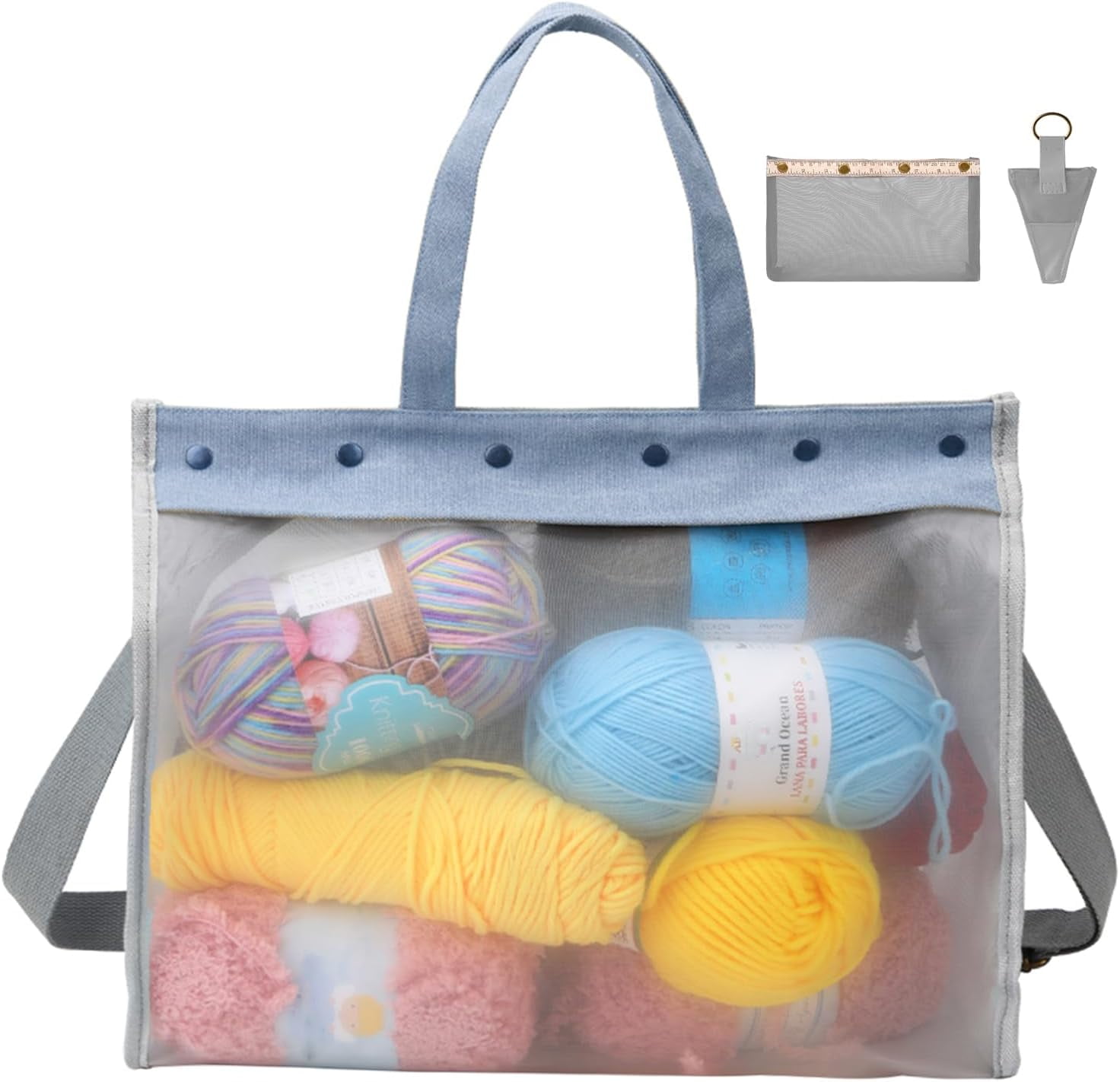 ABCISI Knitting Bag Large Yarn Storage Organizer, Crochet Bags and Totes, Yarn Bags for Crocheting, Crochet Storage Bags for Crochet Hooks Knitting Needles, Knit Bags for Crochet Lovers (Grey)