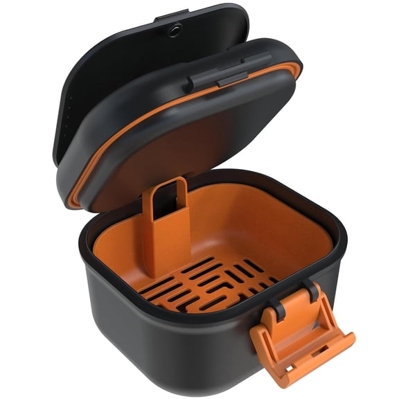 ABCISI Leak Proof Denture Bath Cup, Portable Soaking Denture Box, Upgraded Version Denture Bath Case with Strainer and Storage Compartment, Soaking Case for Denture Brace and Retainer (Black+Orange)