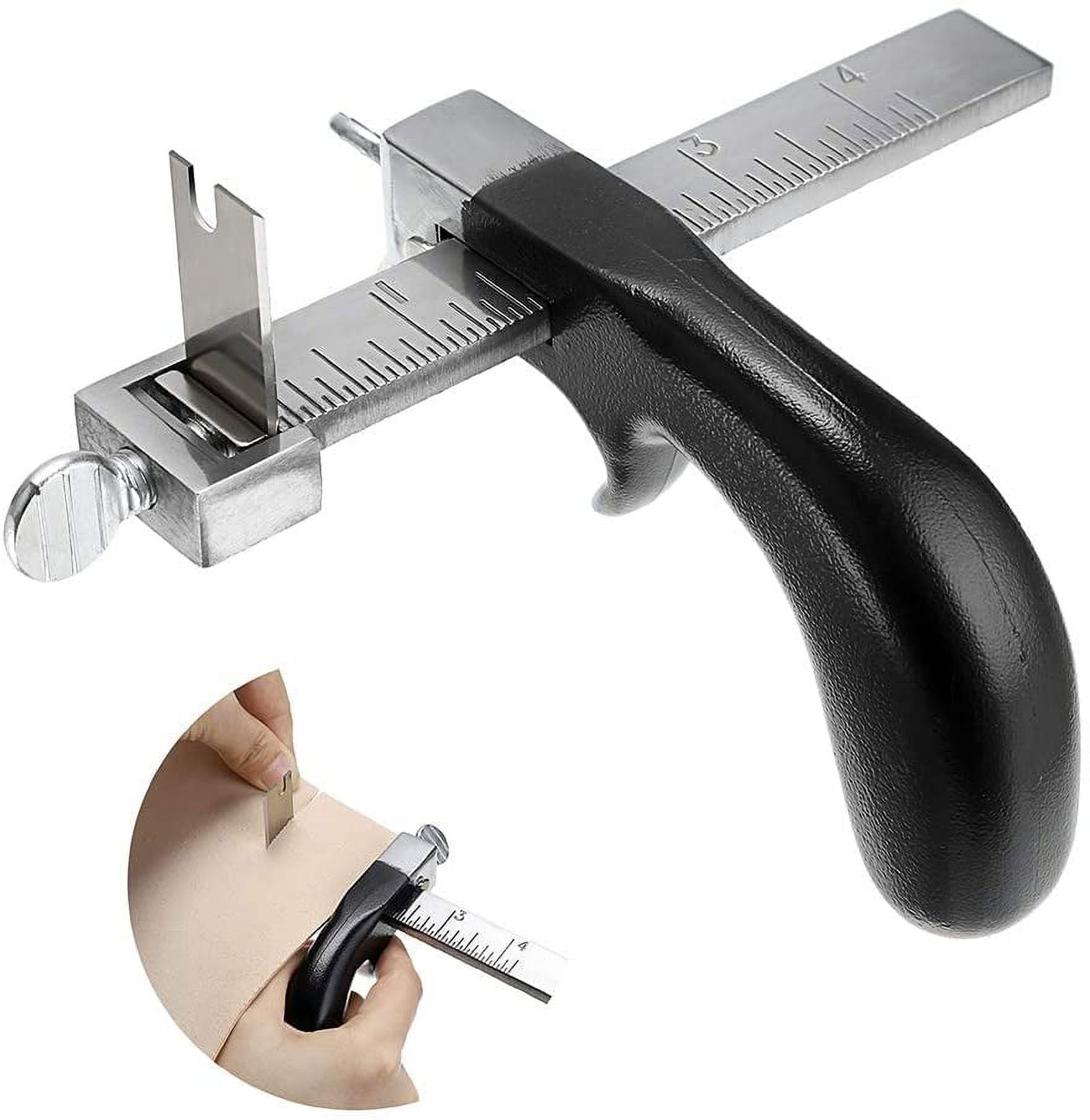 ABCISI Leather Cutting Tool Leather Strap Cutter with Aluminium Handle, Leather Strip Belt Cutter Hand Leather Craft Tool with Accessory Stainless Steel Gauge Leather Cutter Tool for DIY Leathercraft