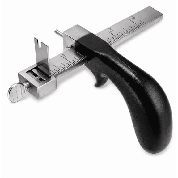 ABCISI Leather Strap Cutter, Adjustable 4 In Leather Strip and Belt Cutting Tool with Stainless Steel Gauge, Metal Handle, 3 Blades for DIY Leathercraft, Belts, Bags, and Straps