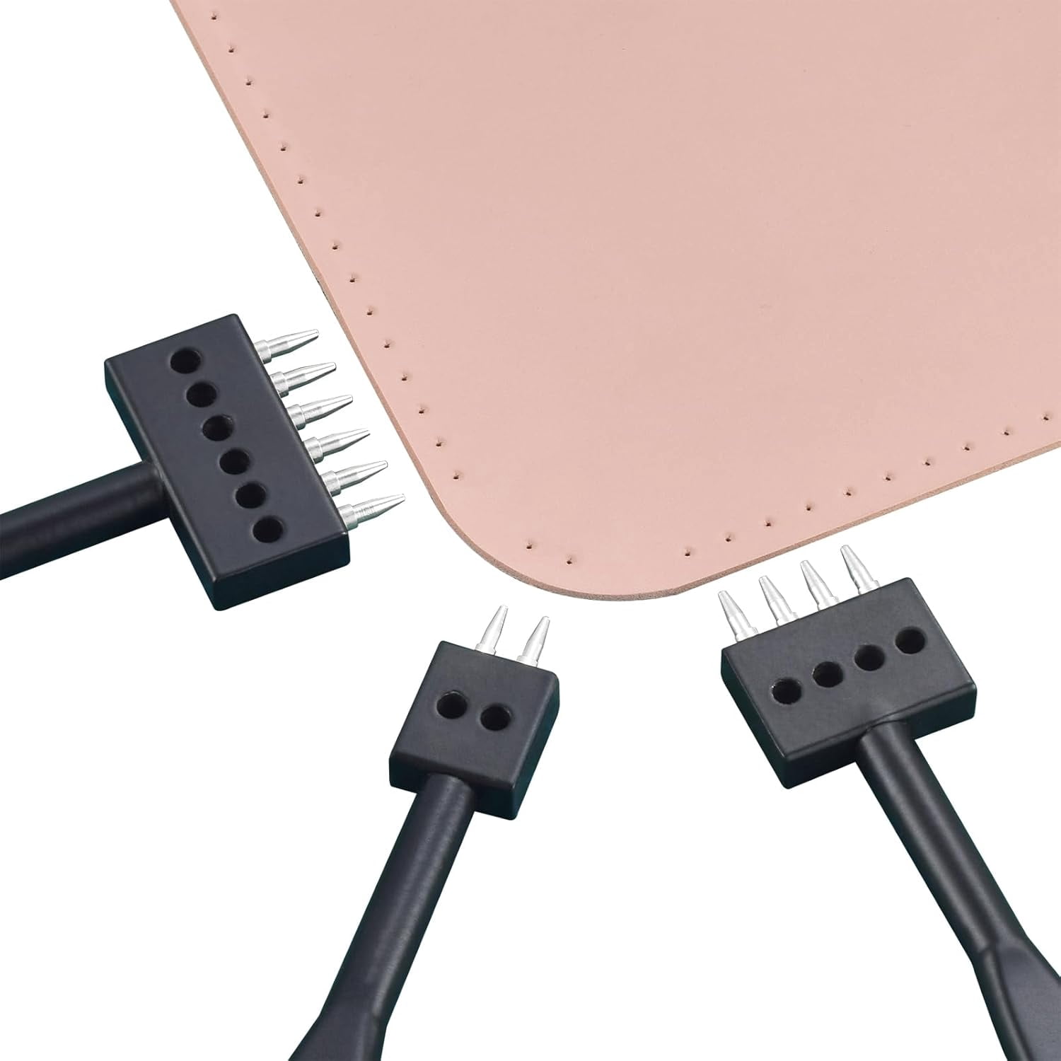 ABCISI Leather Hole Punch Tool Set, 3 Pcs 6mm Leather Row Round Hole Chisel Kit, 2/4/6 Prong Row Diamond Stitching Chisel for DIY Leather Craft, Professional Leathercraft Tools