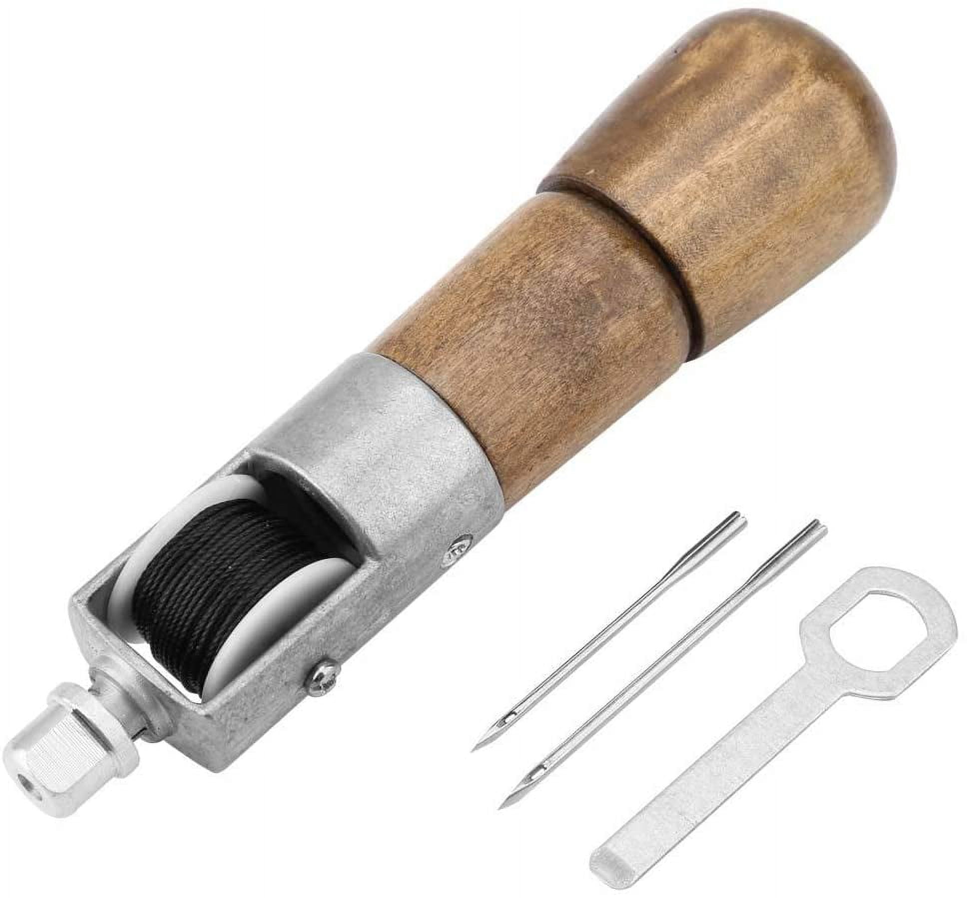 ABCISI Leather Sewing Awl Hand Stitcher with Craft Accessories Set, Hand Awl Tool, 2 Sizes Needles and Wrench for Quick Belt Repair lockstitch, DIY Craft, Leather, Heavy Fabric, Canvas, Bags