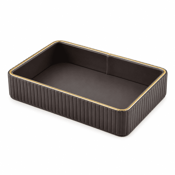 ABCISI Leather Valet Tray, Modern Design Organizer Tray for Nightstand Desk, Trinket Dish Storage Key Bowl Decorative Trays for Perfume Phone Wallet Jewelry Watch, Bathroom Bedroom Vanity Tray, Grey