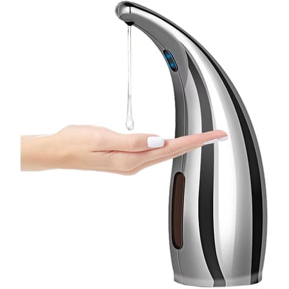 ABCISI Liquid Soap Dispenser, Touchless Countertop Automatic Soap Dispenser with Infrared Motion Sensor, Electric Smart Soap Holder for Bathroom, Kitchen, Hotel, Silver (Without Battery)