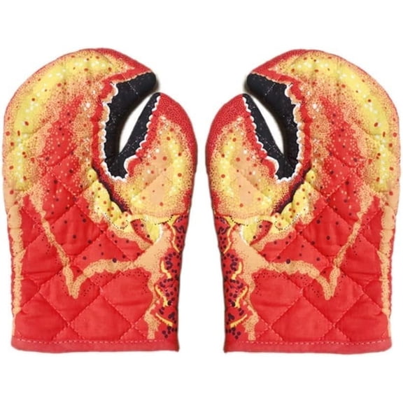 ABCISI Lobster Gloves, 1 Pair Lobster Claw Oven Mitts, Long Cotton Crab Claw Baking Insulation Gloves, Microwave Heat Resistant Non-Slip BBQ Gloves