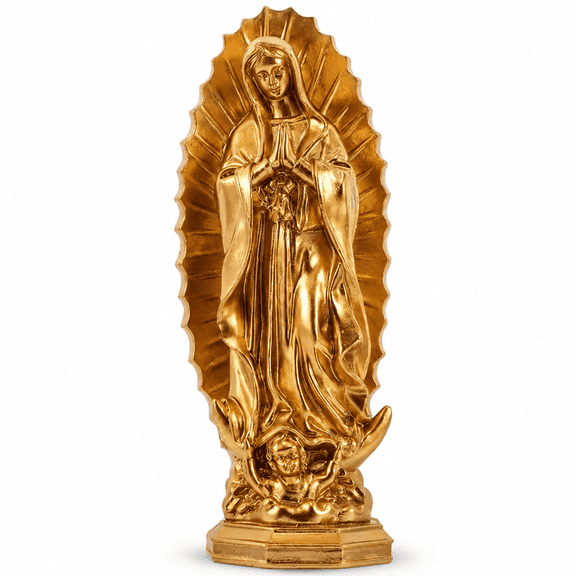 ABCISI Virgin Mary Statue, 7.66 Inch Our Lady of Guadalupe Resin Figurine, Mexican Catholic Religious Decor for Home Altar, Prayer Table, Shelf, Church, Golden