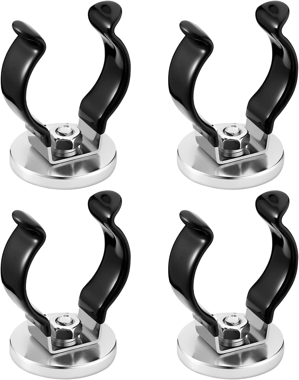 ABCISI Magnetic Hook Round Base, Magnet Fastener with Steel Clip, Chrome Plate Magnetic Tool Holder, Heavy Duty Holder for Indoor Outdoor Hanging Kitchen Home Organization(Black,4 Pcs)
