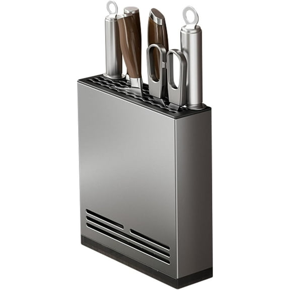ABCISI Magnetic Knife Holder, Magnetic Aluminum Knife Holder for Refrigerator with Slots for Scissors and Sharpening Rod Storage Stand, Display Unique Slot Design to Protect Blade