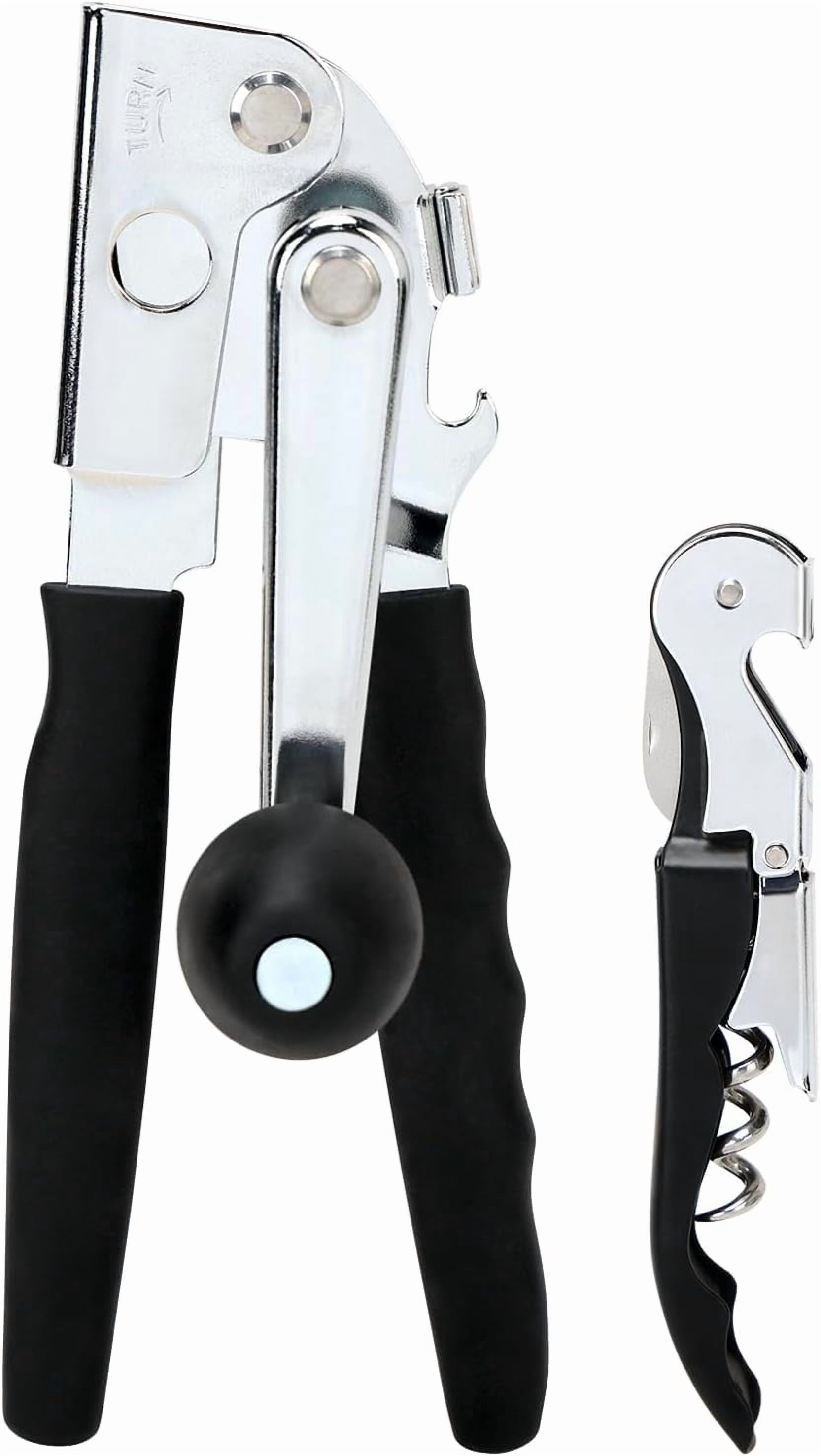 ABCISI Manual Can Opener, Heavy Duty Power Can Opener with Soft Touch Handle, Sharp Blade, Smooth Edge, Can Opener with Multi-Purpose Bottle Opener, Get a Bottle Opener, Black