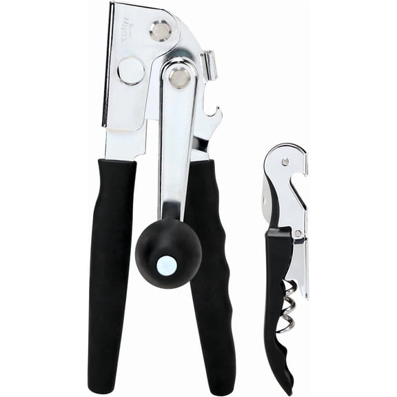 ABCISI Manual Can Opener, Heavy Duty Power Can Opener with Soft Touch Handle, Sharp Blade, Smooth Edge, Can Opener with Multi-Purpose Bottle Opener, Get a Bottle Opener, Black