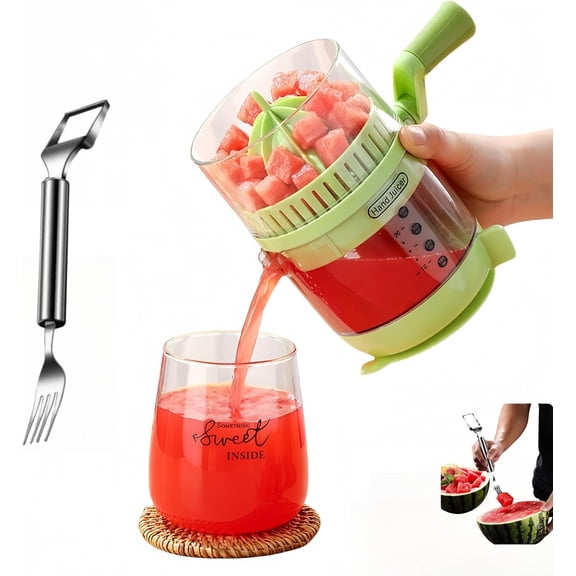 ABCISI Manual Citrus Juicer with Measuring Cup, for Watermelon Lemon Grape Pomegranate, Juice Extractor with 2-in-1 Stainless Steel Fruit Cutter, Hand Crank Juice Maker for Home and Kitchen