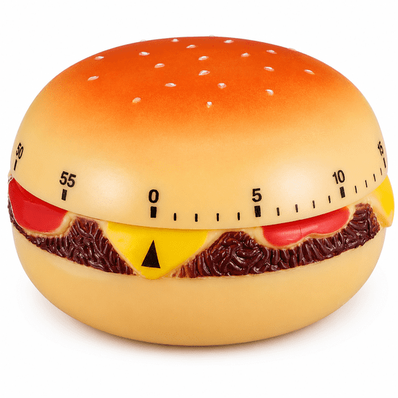 ABCISI Mechanical Kitchen Timer, Burger Shaped 60-Minute Wind Rotating Countdown, Egg Reminder with Loud Ring, Time Management for Baking Cooking, Cute Decor for Kitchen Home