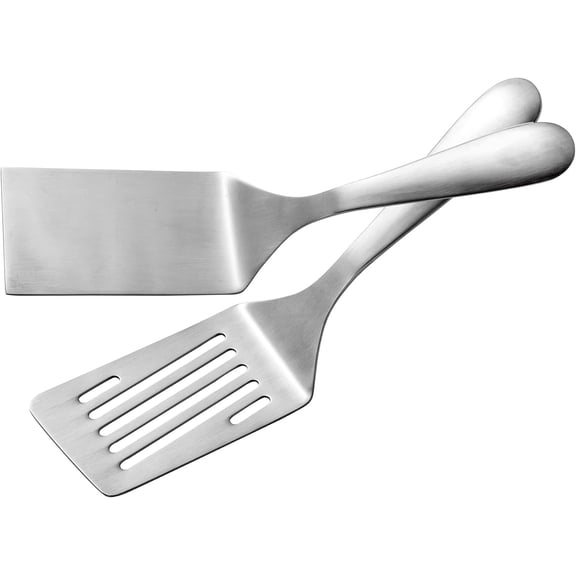 ABCISI Metal Spatulas Set, SUS304 Stainless Steel Griddle Spatula Slotted with Round Arc Handle, Hamburger Turner Flat Top Grill Spatula for  Pancakes, Ribs, Grilled Pizzas, Flippin' Eggs, Steaks,10"