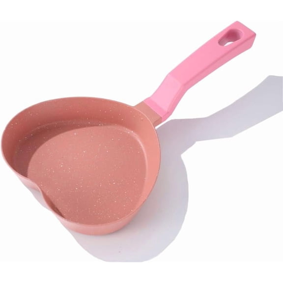 ABCISI Mini Egg Frying Pan, Heart Shaped Nonstick Skillet with Granite Coating and Heat-Resistant Handle for Eggs, Omelets, Pancakes, Sausages and Breakfast Cooking, Pink