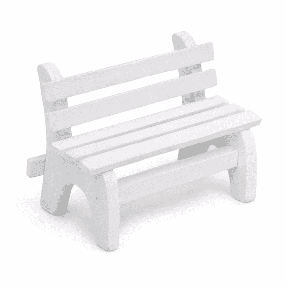 ABCISI Miniature Wooden Garden Bench, 1:12 Scale White Dollhouse Bench, Birch Wood Decorative Park Chair for Fairy Garden, Dollhouse, Desktop and Landscape Displays, 4.1 x 2.8 in
