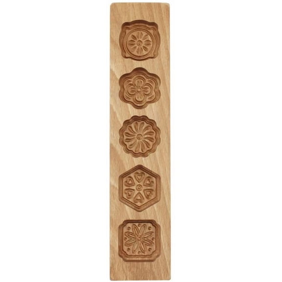 ABCISI Mooncake Mold, Mould Press, 5 Flower Environmental Wooden Muffin And Mooncake Cups Handmade Soap Molds, Biscuit Chocolate Ice Candy Cake Pans,Baking Decoration Mold 12.5" Wood color