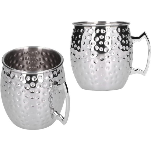 ABCISI Moscow Mule Mugs Set of 2, 550ml Hammered Copper Moscow Mule Cups, Stainless Steel Mugs Cocktail Cup with Handle, Metal Beer Glasses Large Beer Mug Hammered Mugs for Cocktails