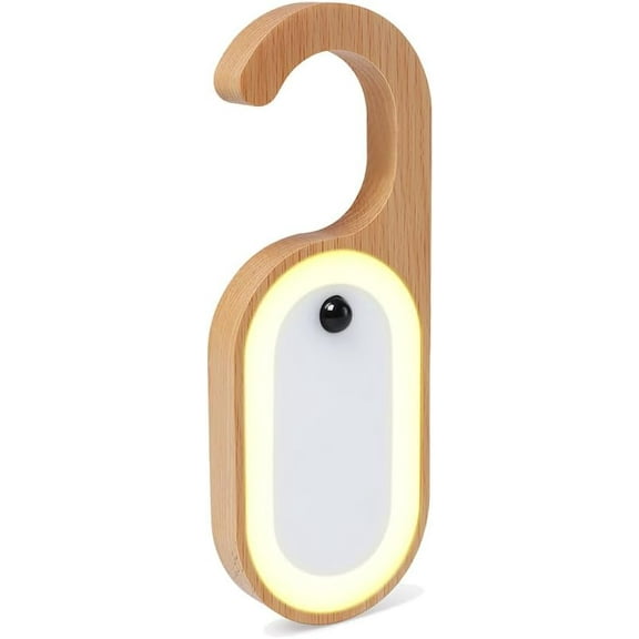 ABCISI Motion Sensor Detector LED Keyhole Light for Door Lock, Portable Doorknob Memo Board Battery Powered Night Light with Stickers, Wooden Hanging Doorhandle Lamp, 1Pack
