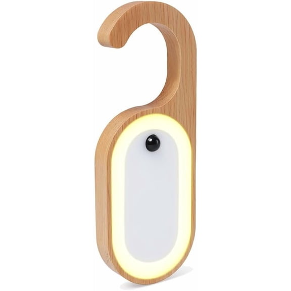 ABCISI Motion Sensor Detector LED Keyhole Light for Door Lock, Portable Doorknob Memo Board Battery Powered Night Light with Stickers, Wooden Hanging Doorhandle Lamp, 1Pack