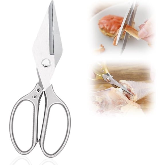 ABCISI Multifunctional Heavy-Duty Kitchen Shears, Kitchen Scissors for Food with Ergonomic Handle, Stainless Steel Poultry Shears Culinary Scissors for Chicken Meat Seafood Bone Cutting(Silver)
