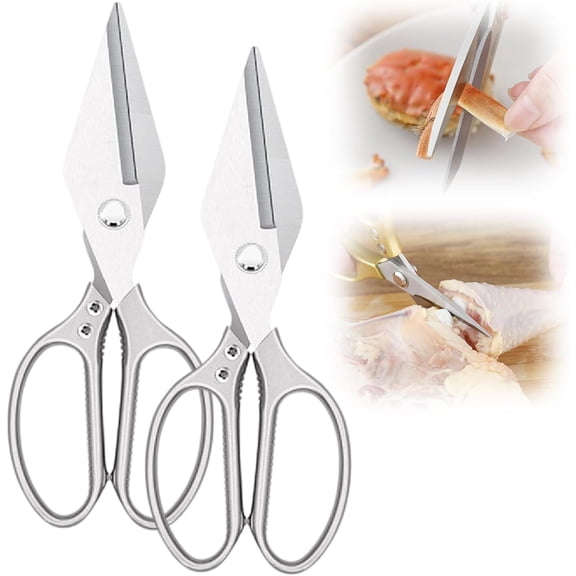 ABCISI Multifunctional Heavy-Duty Kitchen Shears, Kitchen Scissors for Food with Ergonomic Handle, Stainless Steel Poultry Shears Culinary Scissors for Chicken Meat Seafood Bone Cutting (Silver*2)