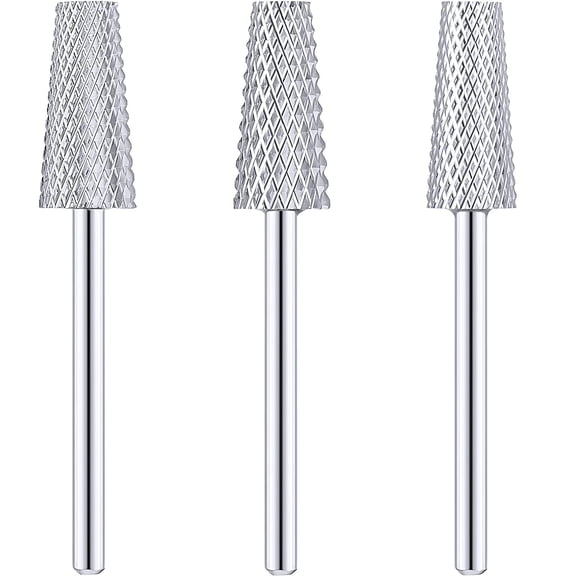 ABCISI Nail Drill Bit, 3 Pieces Tapered Barrel Carbide Nail Drill Bit, 3 Sizes Carbide Nail Drill Bit Acrylic File Cuticle, Art Tools for Gel Manicure Pedicure((XF, F, M,Silver)