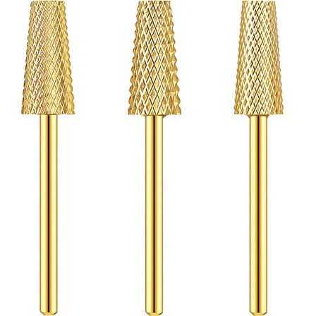 ABCISI Nail Drill Bit, 3 Pieces Tapered Barrel Carbide Nail Drill Bit, 3 Sizes Carbide Nail Drill Bit Acrylic File Cuticle, Art Tools for Gel Manicure Pedicure(XF, F, M,Gold)