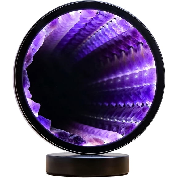 ABCISI Natural Amethyst Night Light, 3-Color Bedside Lamp, USB Powered Healing Crystal Lamp with Adjustable Brightness, Eye-Caring Light for Bedroom Living Room (Mirror-Amethyst)