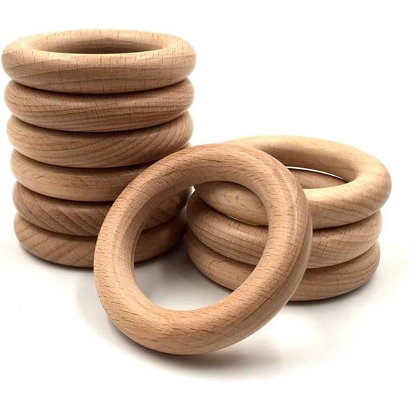 ABCISI Natural Beech Wood Rings, 10 Pcs Unfinished 7cm Solid Wooden Rings Circles Without Paint for Craft, Connectors Jewelry Making