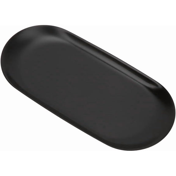 ABCISI Oval Metal Trays, Stainless Steel Serving Plate Tray for Tea Fruit Snacks, Decorative Tray for Candle,Cosmetics,Jewelry,Perfume & Key, Storage Tray for Bathroom Vanity Office Desk(1,Black)