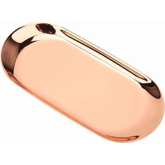 ABCISI Oval Metal Trays, Stainless Steel Serving Plate Tray for Tea Fruit Snacks, Decorative Tray for Candle,Cosmetics,Jewelry,Perfume & Key,Storage Tray for Bathroom Vanity Office Desk(1,Rose Gold)