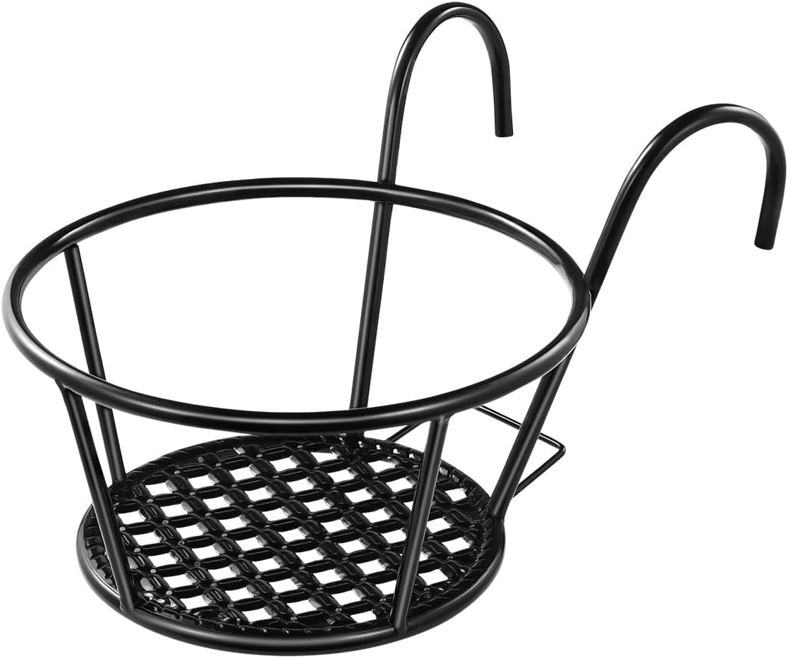 ABCISI Over The Rail Flower Pot Holder for Railings Planter Iron Fence Planters Hanging Planter Pot Container 16.5x10.5x20cm (Black)