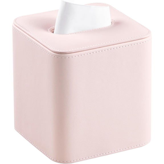 ABCISI PU Leather Tissue Box Cover with Magnetic Closure, Waterproof and Scratch-Resistant, Square Tissue Box Holder with Rounded Edges Design for Bedroom,Living room,Bathroom and Office(Pink,Square)
