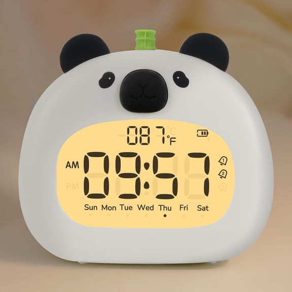 ABCISI Panda Alarm Clock with Night Light for Kids – Cute Digital Sleep Trainer with LED Display, 3 Alarms, Countdown Timer, Adjustable Brightness – Rechargeable Bedside Clock for Boys and Girls
