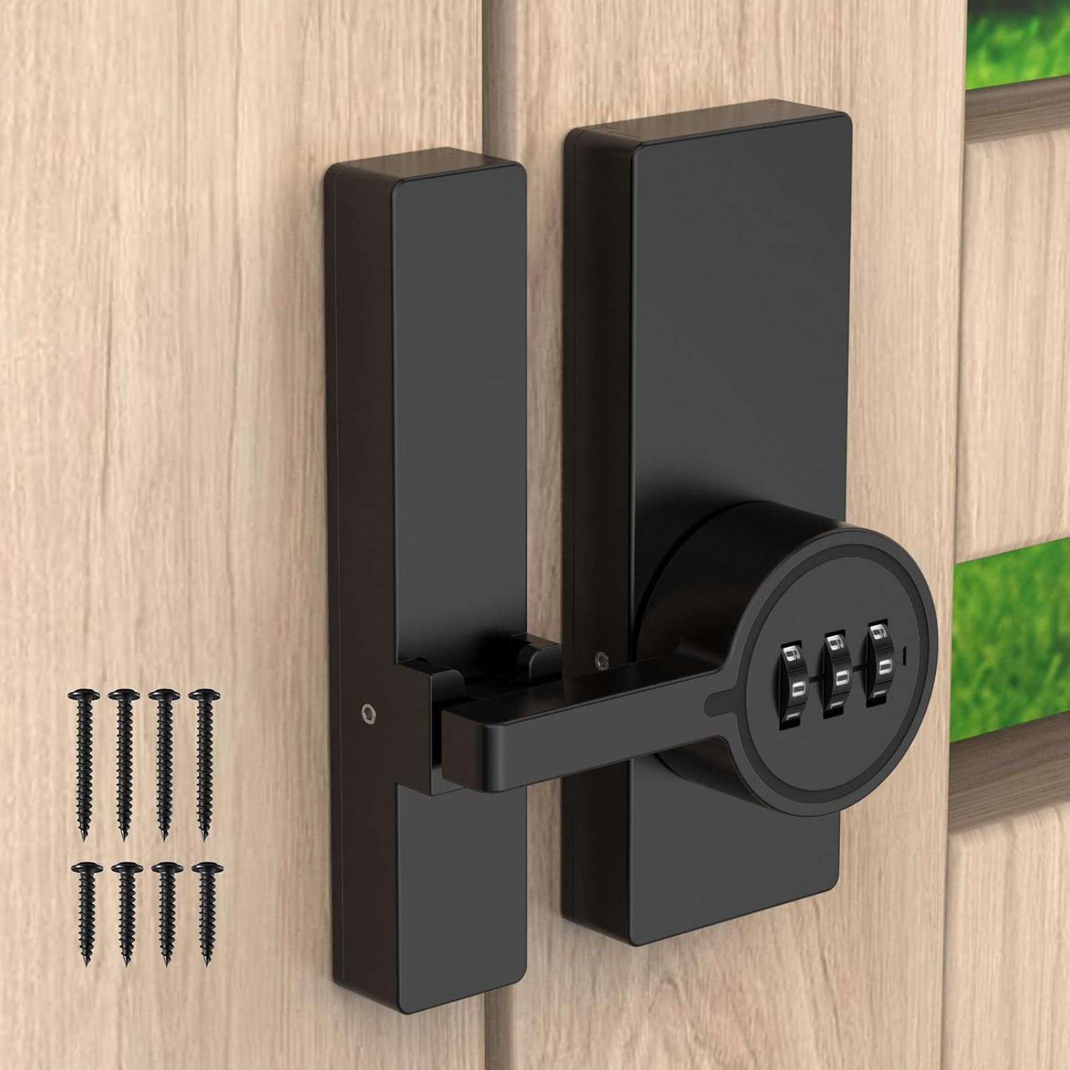 ABCISI Password 180 Degree Barn Door Latch, Keyless Adhesive Flip Latch, Sliding Door Latch with 3-Digit Combination, Cabinet Lock with Glue and Screws for Gate,Shed, Bedroom, Closet (1, Black)