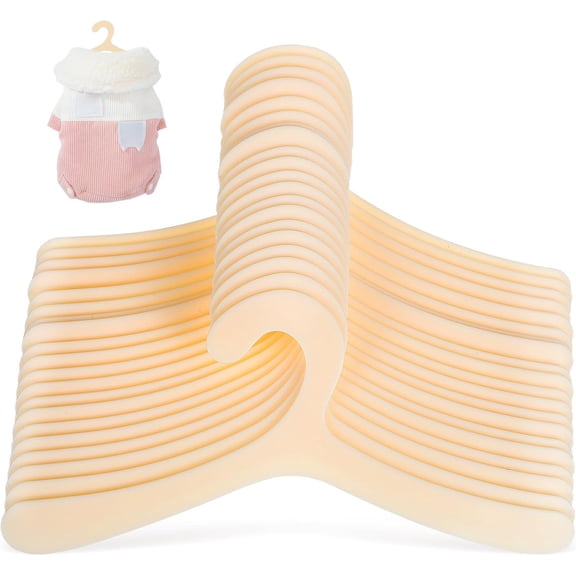 ABCISI Pet Clothes Hangers, 40 Pcs Plastic Dog Clothes Rack - Small Drying Hangers for Dog, Puppy, Cat, Doll, Baby Costume Tidy - Beige