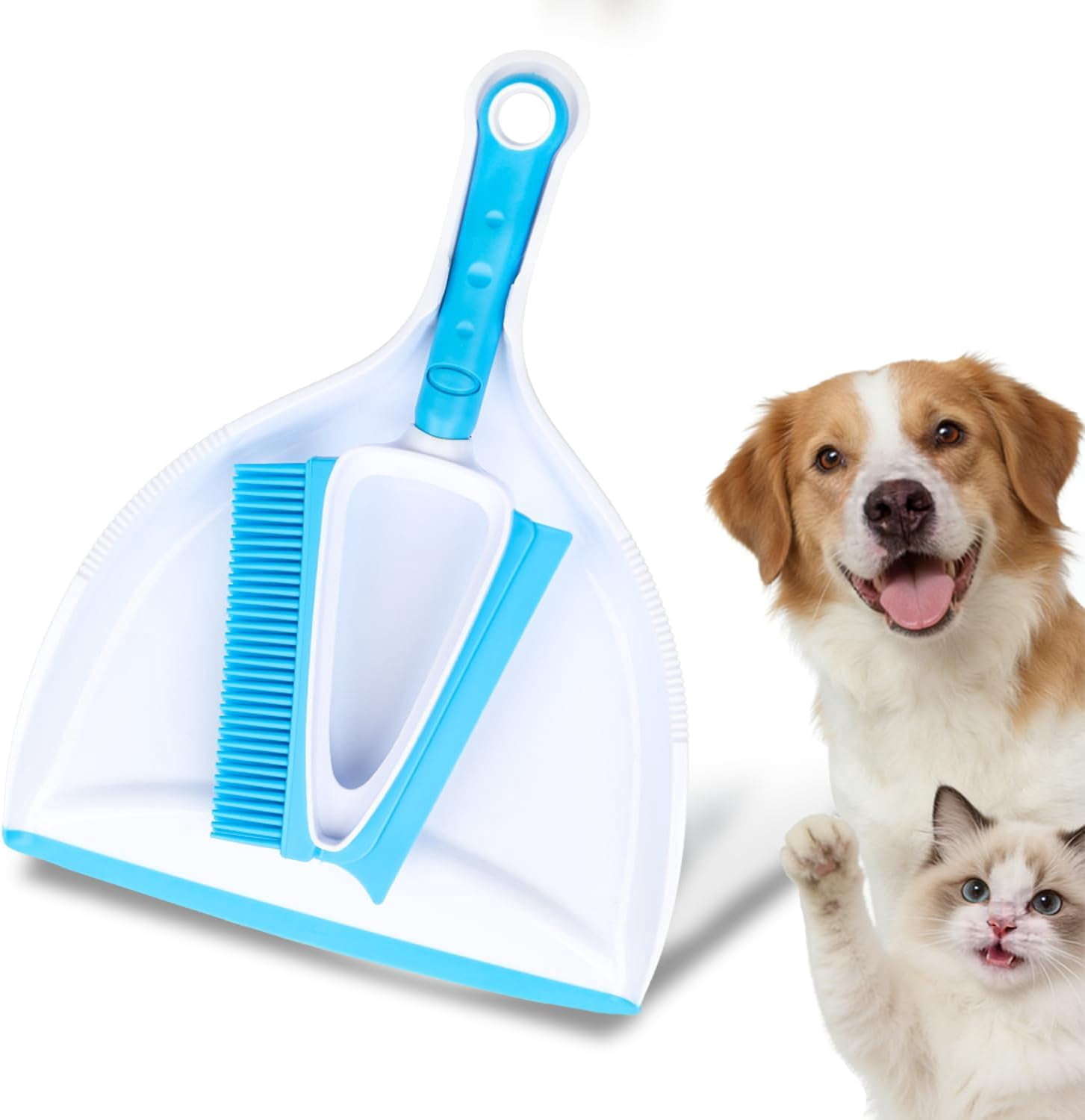 ABCISI Pet Rubber Brush with Mini Dustpan, Dog Cat Hair Removal Brush with Squeegee, Portable Small Carpet Brush for Clothes, Cars, Sofa, Bed, Sheet