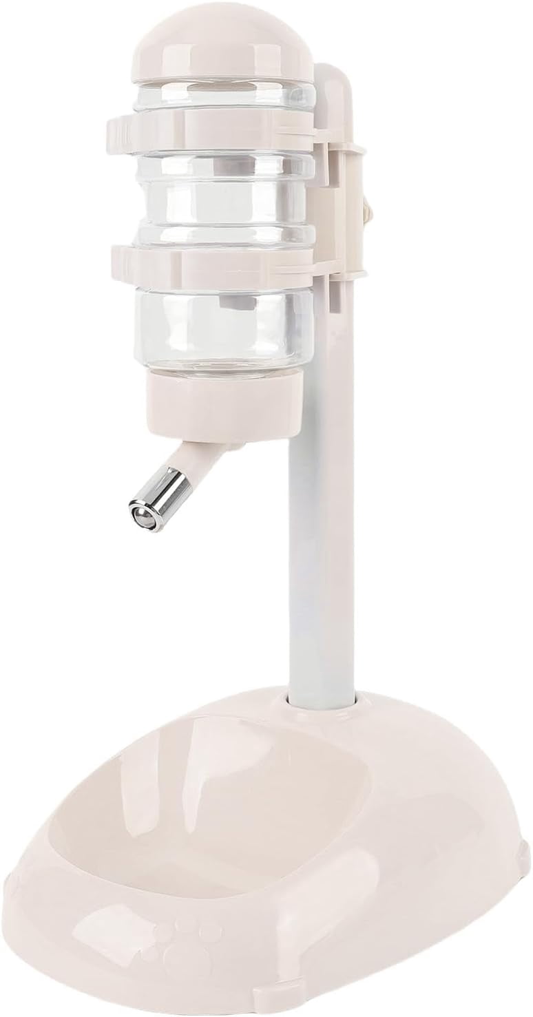 ABCISI Pet Standing Water Dispenser, Height Adjustable Automatic Water Feeder Food Feeder Bowl, 500ml Dog Water Bottle Dispenser, Dog Cat Feeding Water Bowl Set (Beige)
