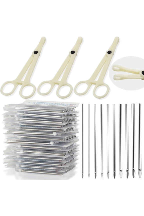 Piercing Needle Kit, 75Pcs Ear Nose Piercing Needles and Piercing Clamps Kit, 50Pcs Mix Piercing Needles 12G14G16G18G20G Hollow Needles and 25Pcs Round Slotted Piercing Kit for Ear Nose Belly