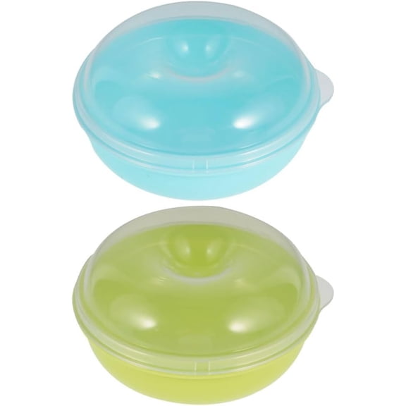 ABCISI Portable Bagel & Doughnut Storage Box Set, 2pcs Reusable Microwaveable Containers, Blue & Green, 4.92x4.92x2.55in, Airtight for Bread, Bagels, Donuts, Kitchen Storage